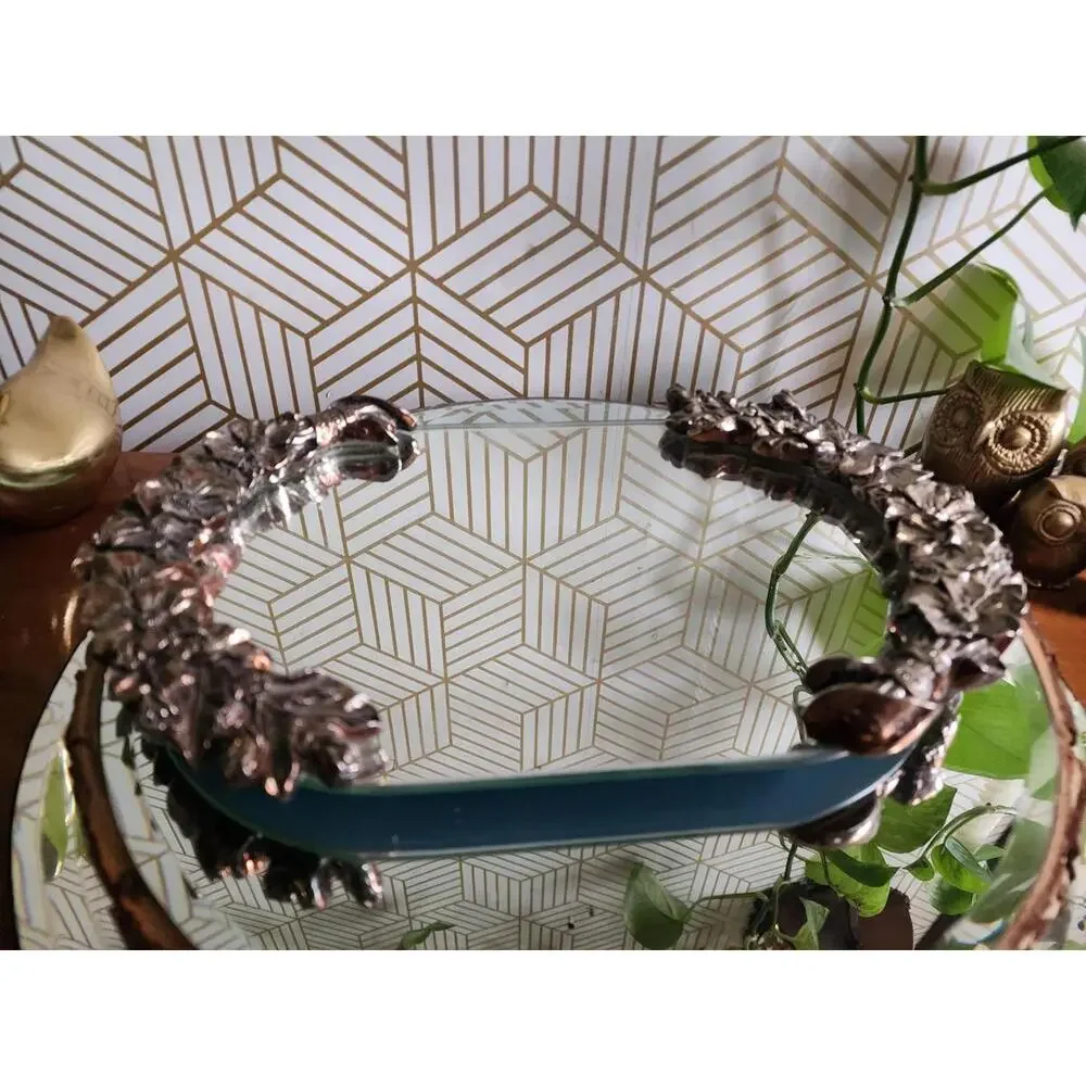 Vintage Heritage Mint Silver Plated Filigree Ornate Mirrored Vanity Tray